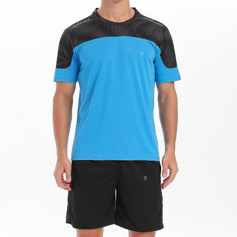 Polocom Plus Pace Panel Tee & Shorts Set in Lake Blue, front view on male model