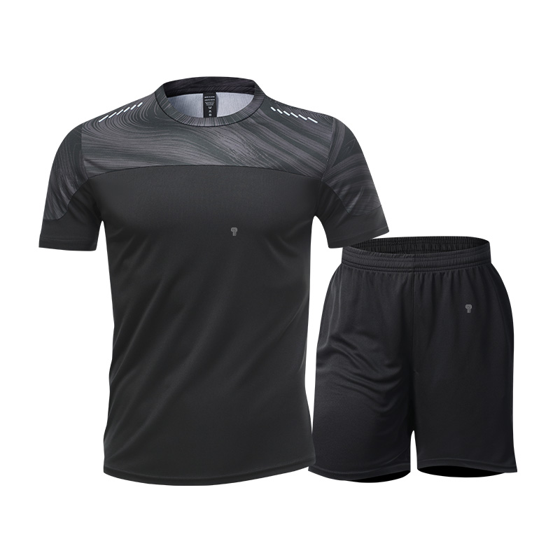 Polocom Plus Pace Panel Tee & Shorts Set in Black, front product view