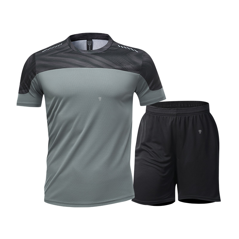 Polocom Plus Pace Panel Tee & Shorts Set in Gray, front product view