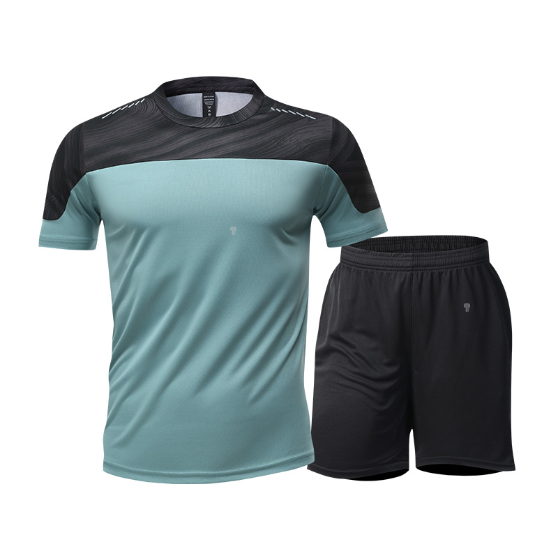 Polocom Plus Pace Panel Tee & Shorts Set in Blue Green, front product view