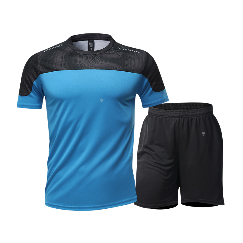 Polocom Plus Pace Panel Tee & Shorts Set in Lake Blue, tee and shorts flat view