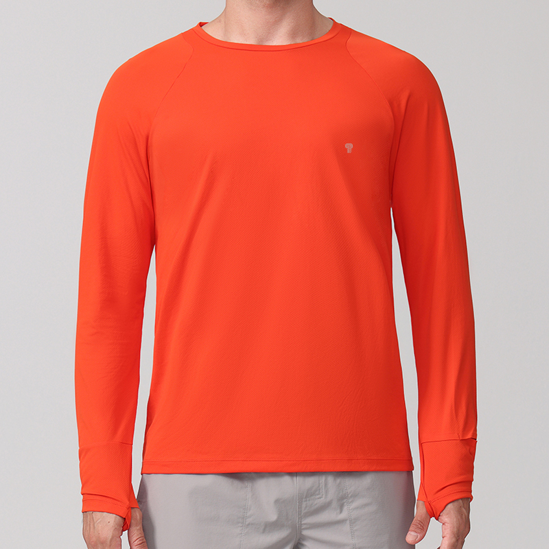 Polocom Plus Pace Ultralight Long Sleeve Tee in Orange, front model view
