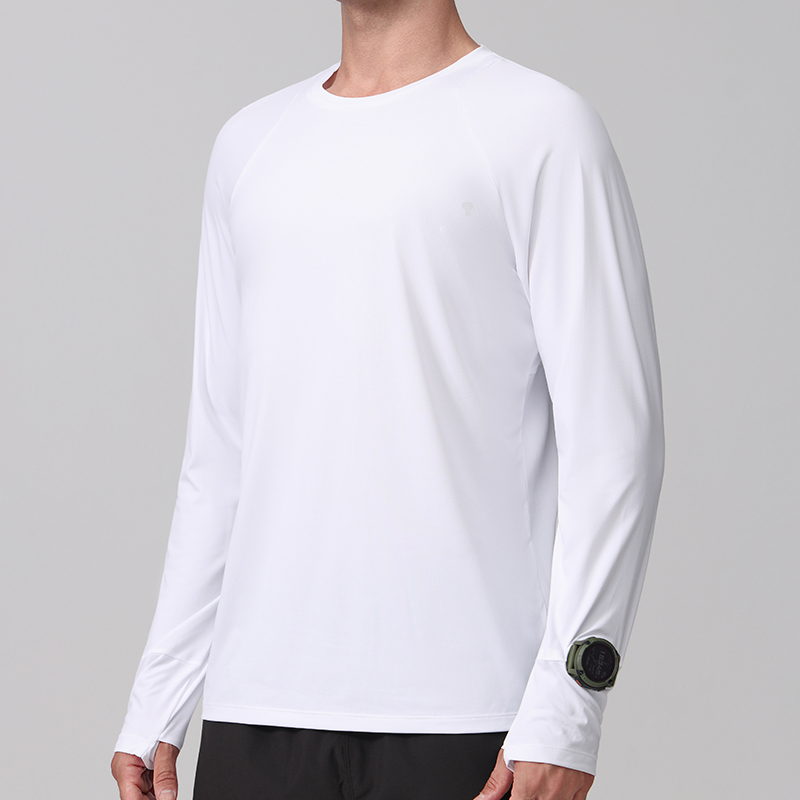 Polocom Plus Pace Ultralight Long Sleeve Tee in White, angled model view