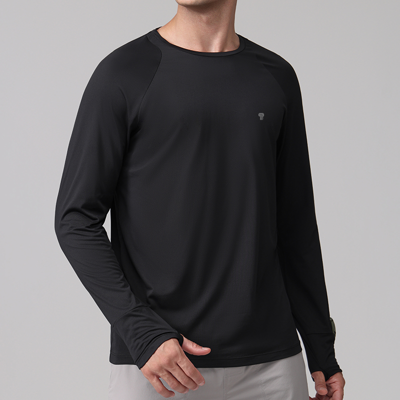 Polocom Plus Pace Ultralight Long Sleeve Tee in Black, angled model view