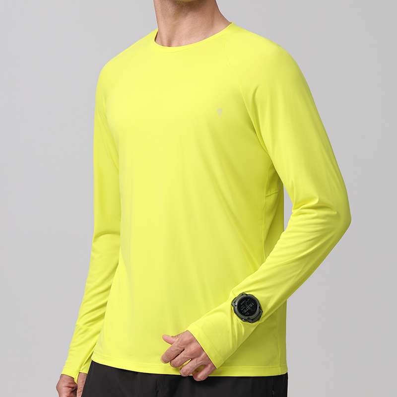 Polocom Plus Pace Ultralight Long Sleeve Tee in Yellow, angled model view