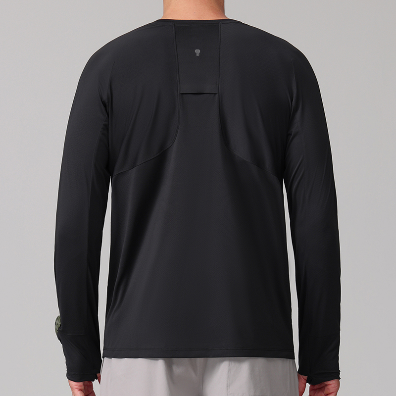 Polocom Plus Pace Ultralight Long Sleeve Tee in Black, rear model view