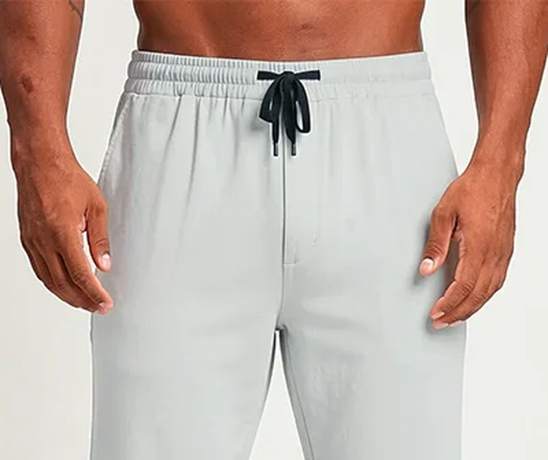 Polocom Plus Flow Drawstring Pants in White Grey, waistband and fabric detail