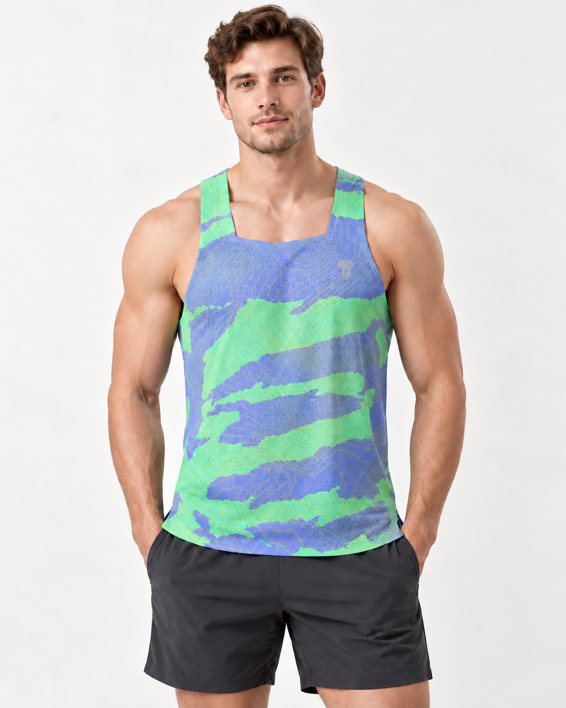 Polocom Plus Topo Wave Running Tank in Blue-purple, front model concept view