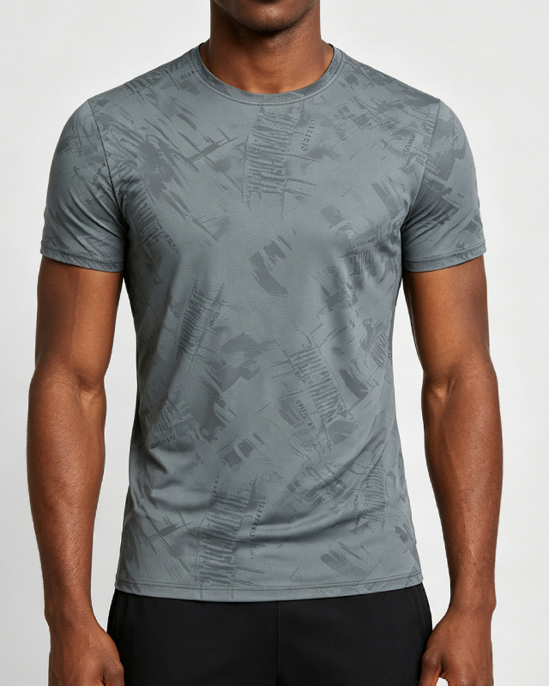 Polocom Plus Aerial Stretch Training Tee — Gray front on model