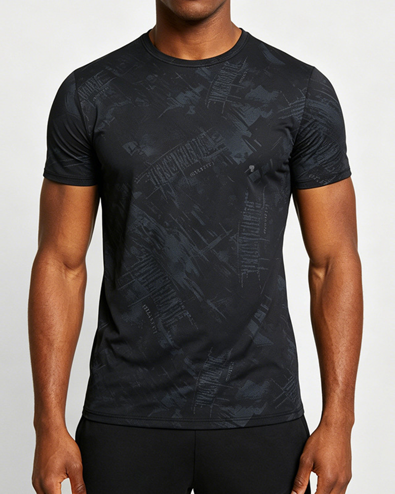 Polocom Plus Aerial Stretch Training Tee — Black front on model