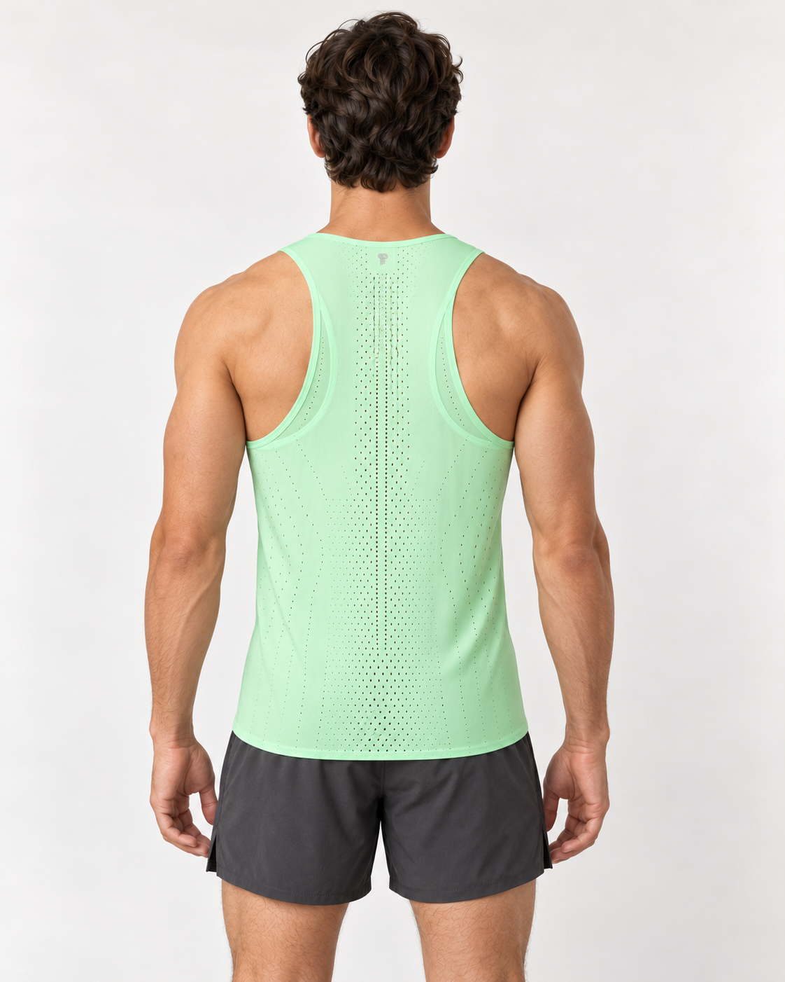 Polocom Plus Aero Perforated Running Tank in Light Green, back concept view