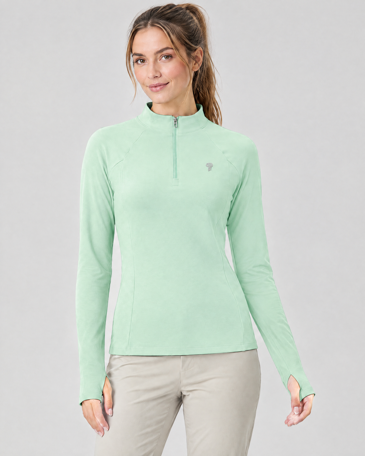 Align Quarter-Zip Thumbhole Top | Green | Front view