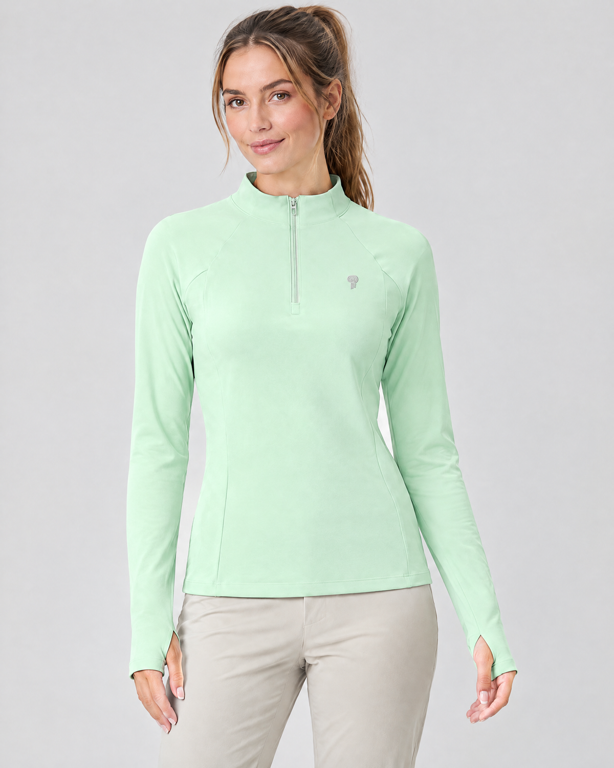 Align Quarter-Zip Thumbhole Top | Green | Front view