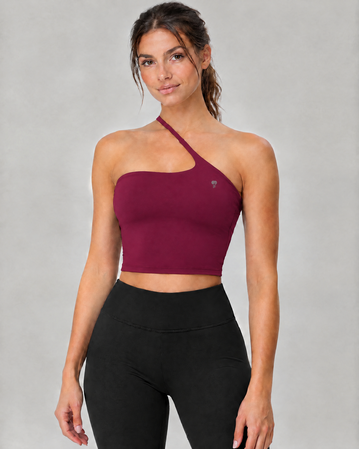 Arc Asymmetric Crop Top | Purple Red | Front view