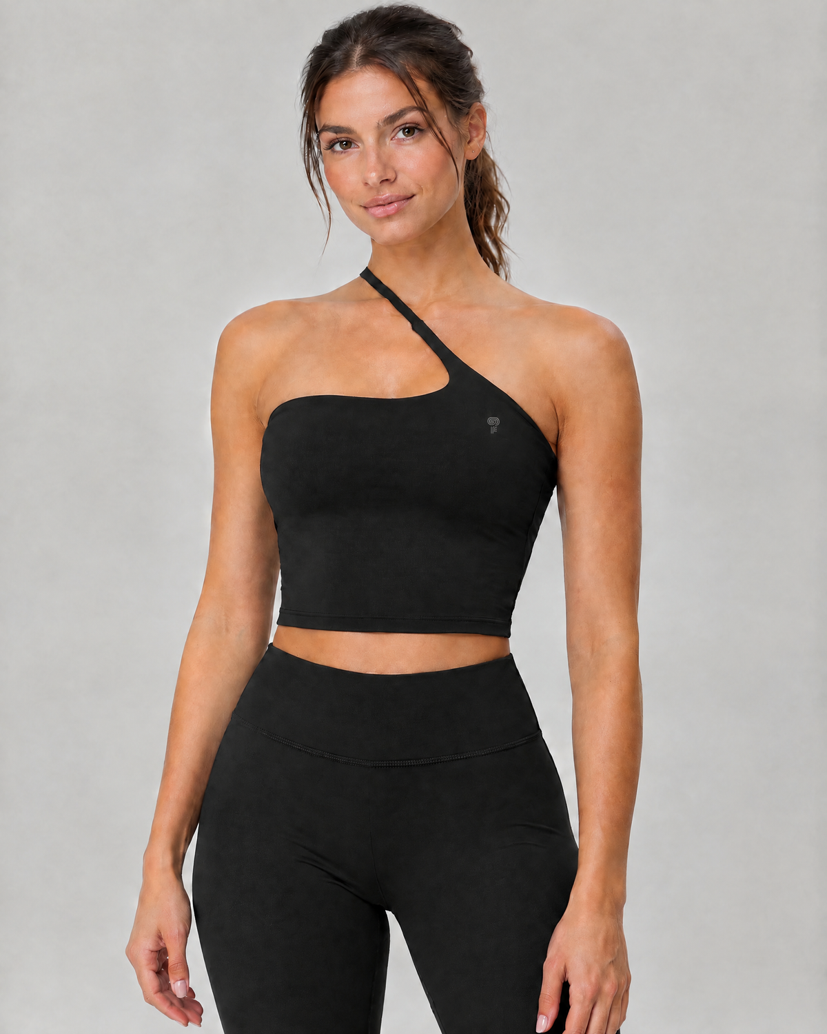 Arc Asymmetric Crop Top | Black | Front view