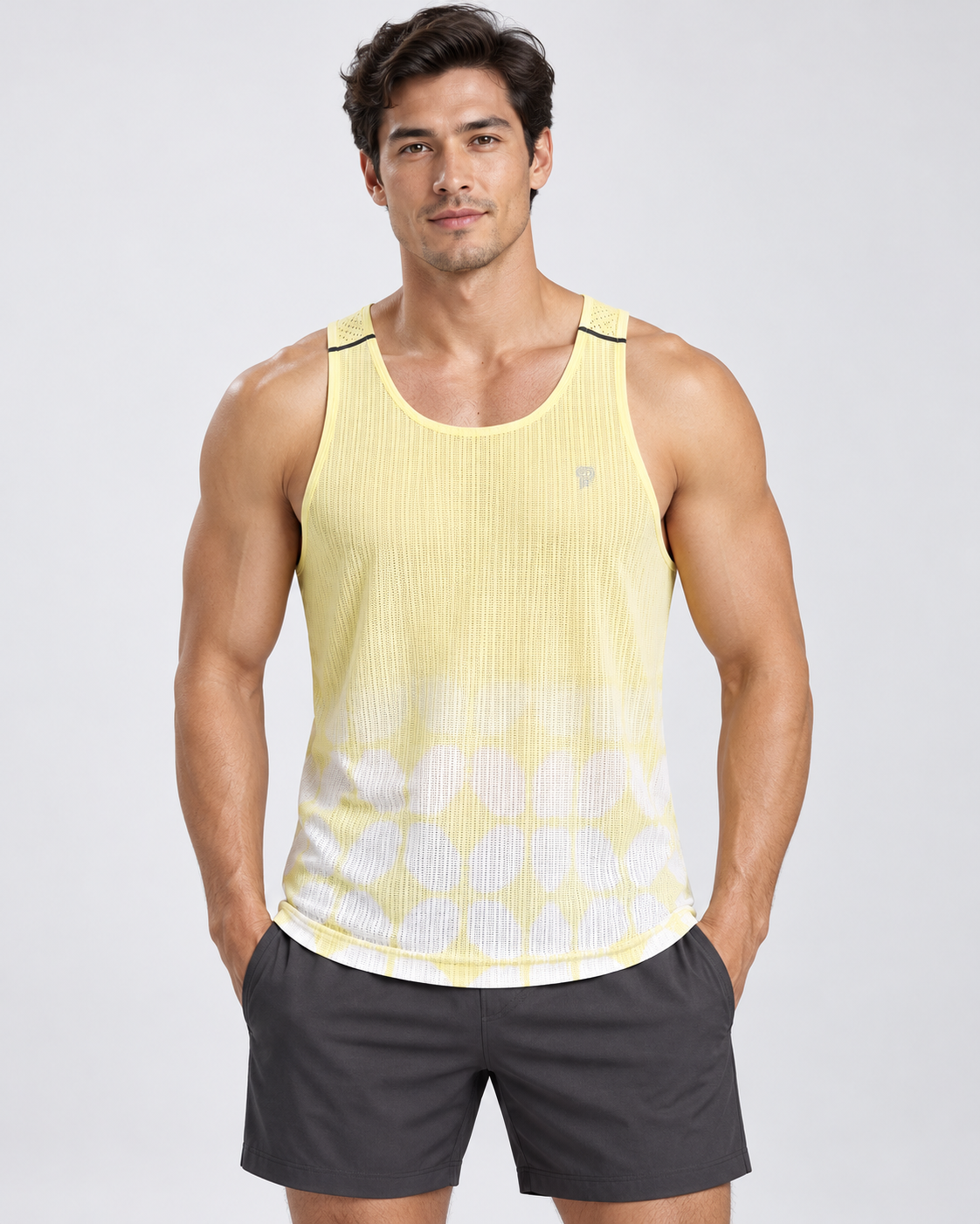 Polocom Plus Lumen Check Running Tank in Yellow, front model concept view