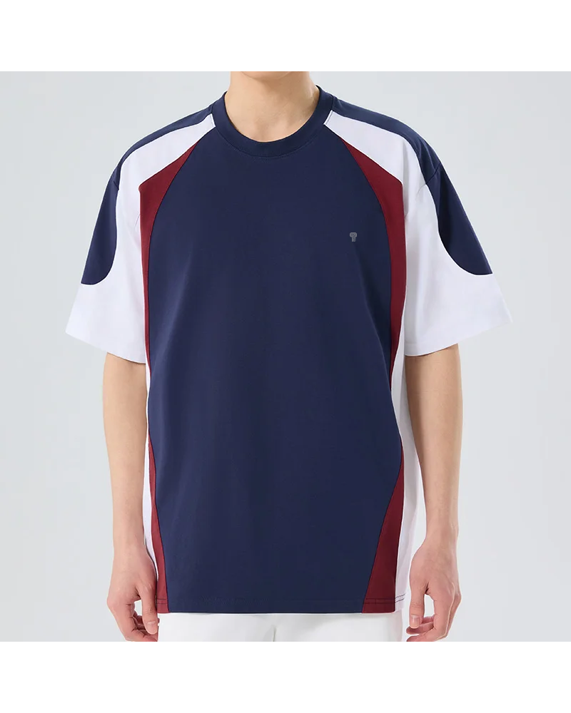 Polocom Plus Circuit Colorblock Raglan Tee in Navy, model front view