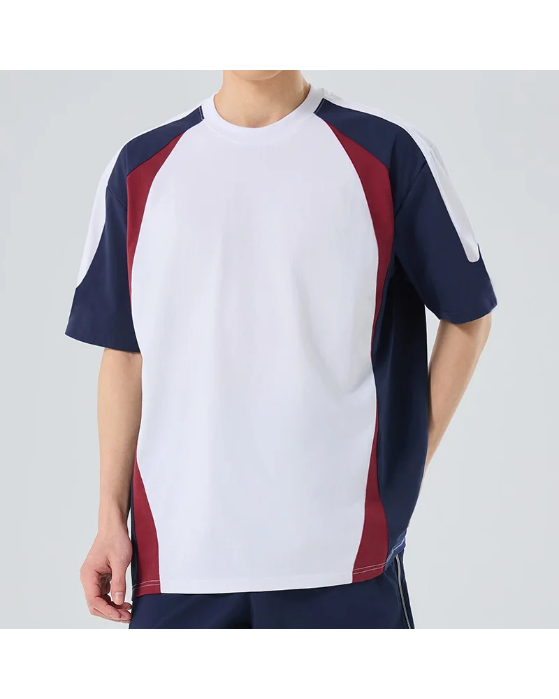 Polocom Plus Circuit Colorblock Raglan Tee in White, model front view