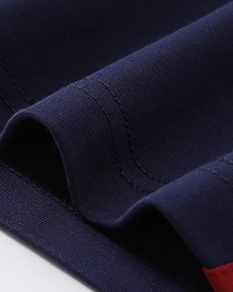 Circuit tee navy knit and hem stitching detail