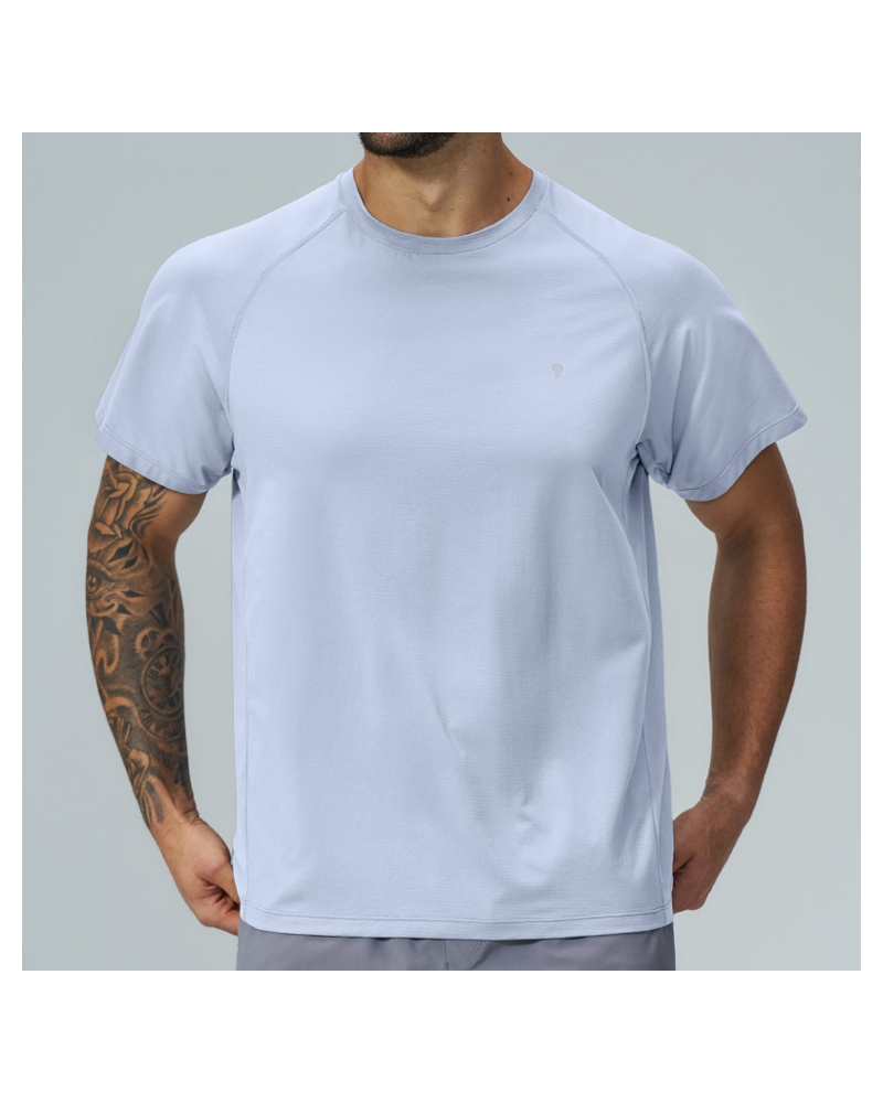 Polocom Plus Clean Raglan Training Tee — Blue front on model