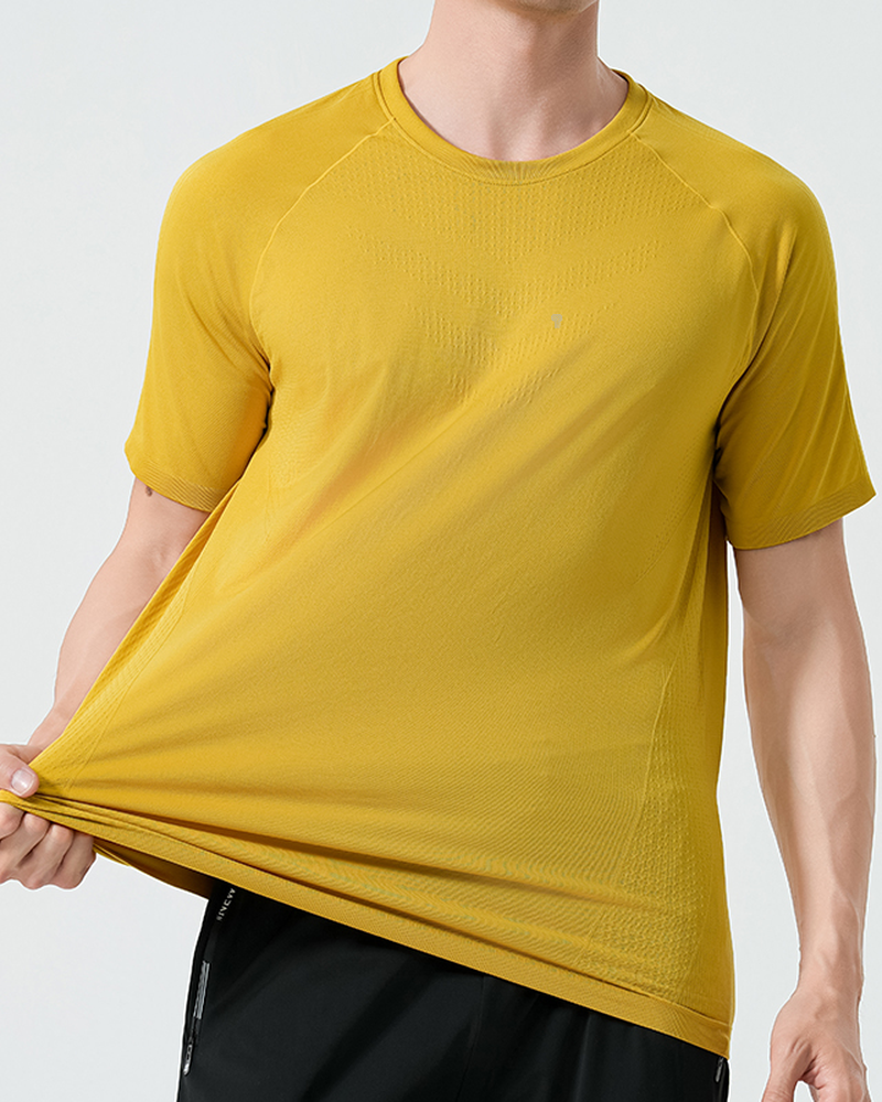 Polocom Plus Contour Raglan Training Tee — Turmeric front on model