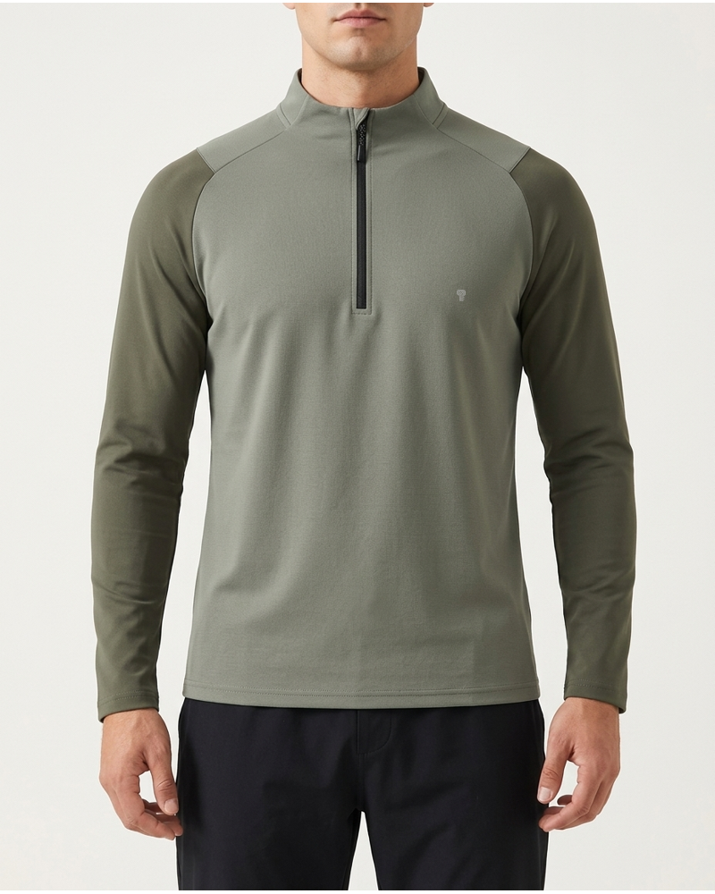 Polocom Plus Contrast Raglan Quarter-Zip in Grey green, model concept view