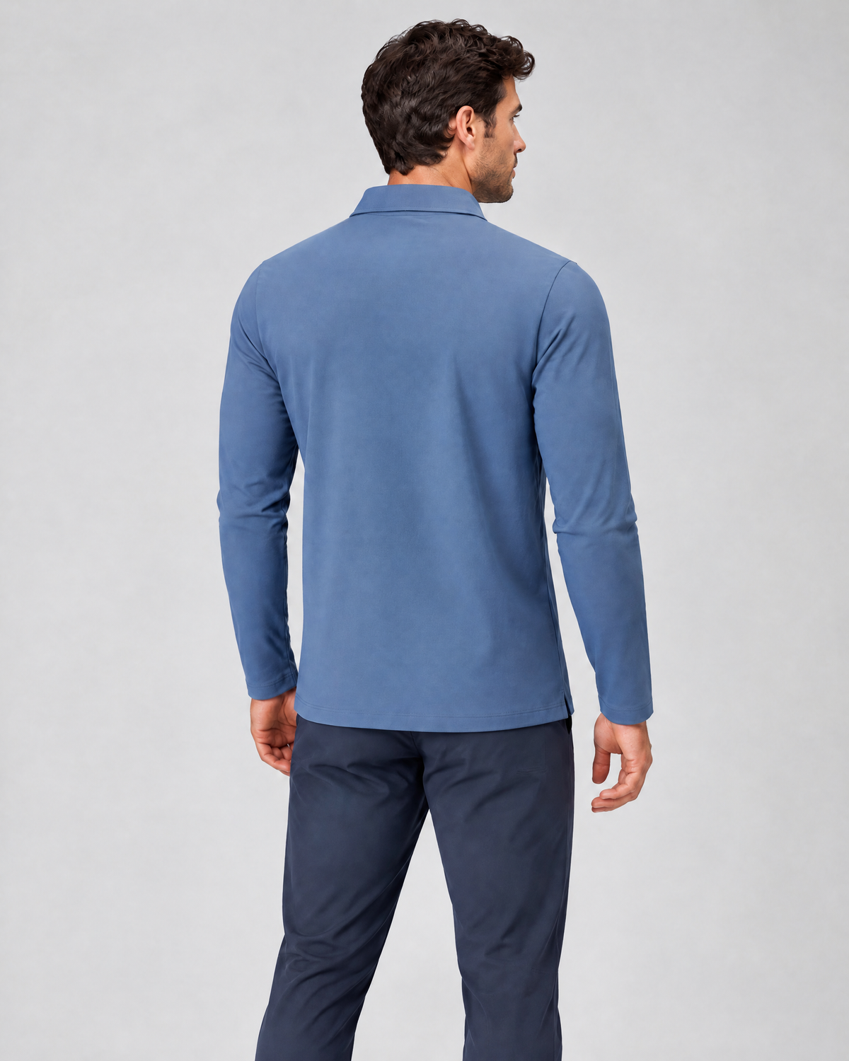 Court Shoulder-Trim Long-Sleeve Polo | Blue | Back view