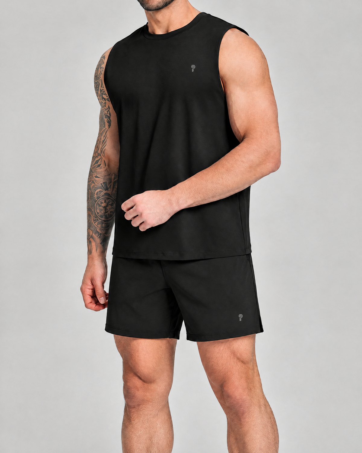 Court Tank & Shorts Set | Black | Front view