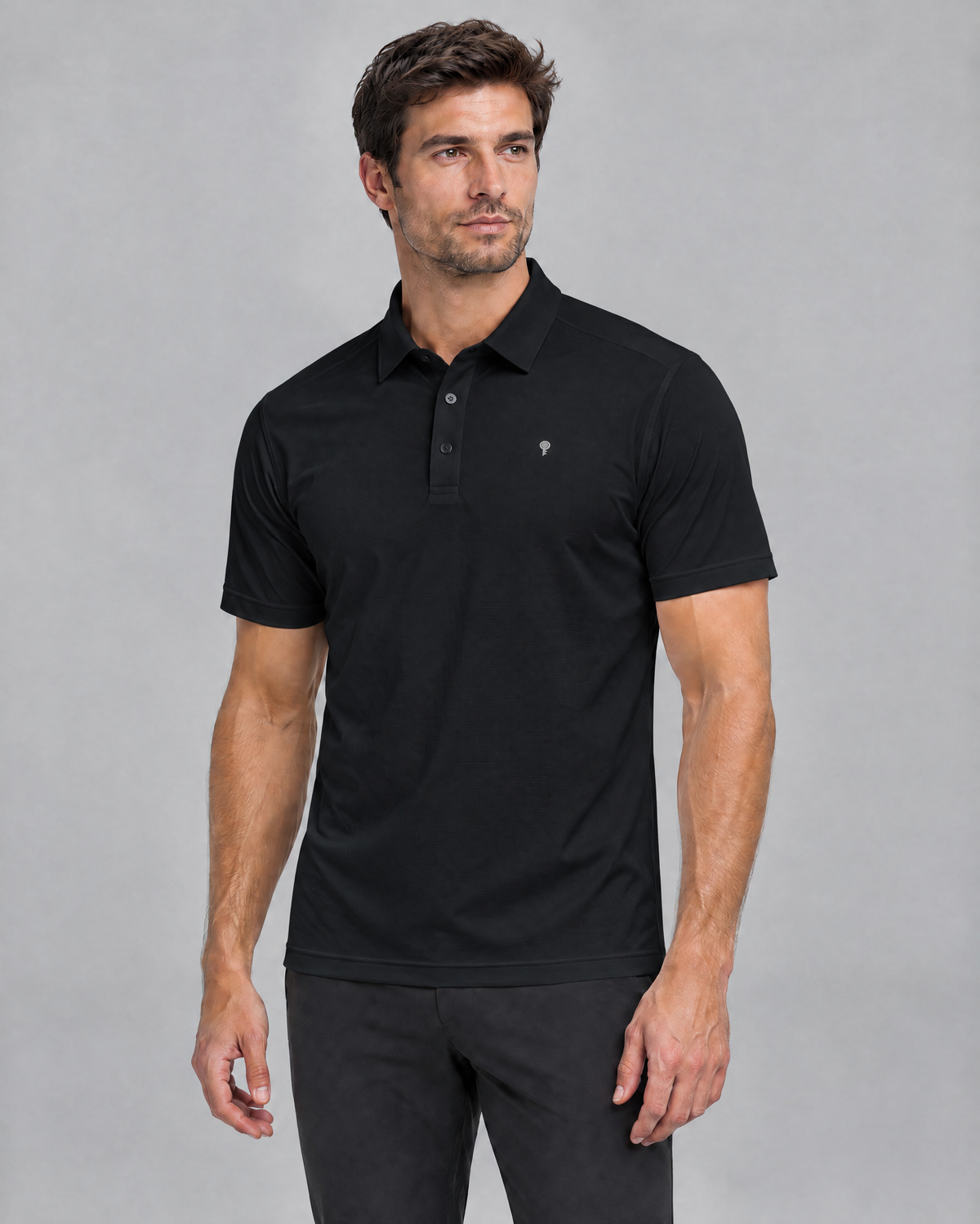 Court Textured Polo | Black | Front view