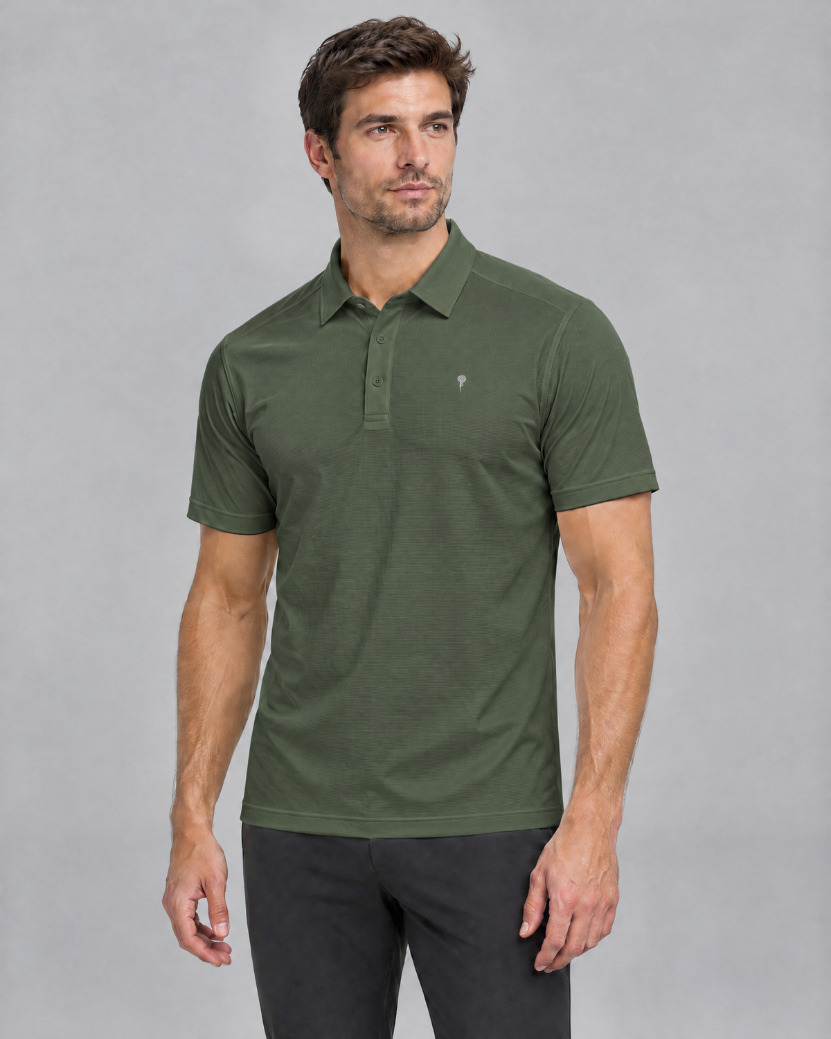 Court Textured Polo | Army Green | Front view