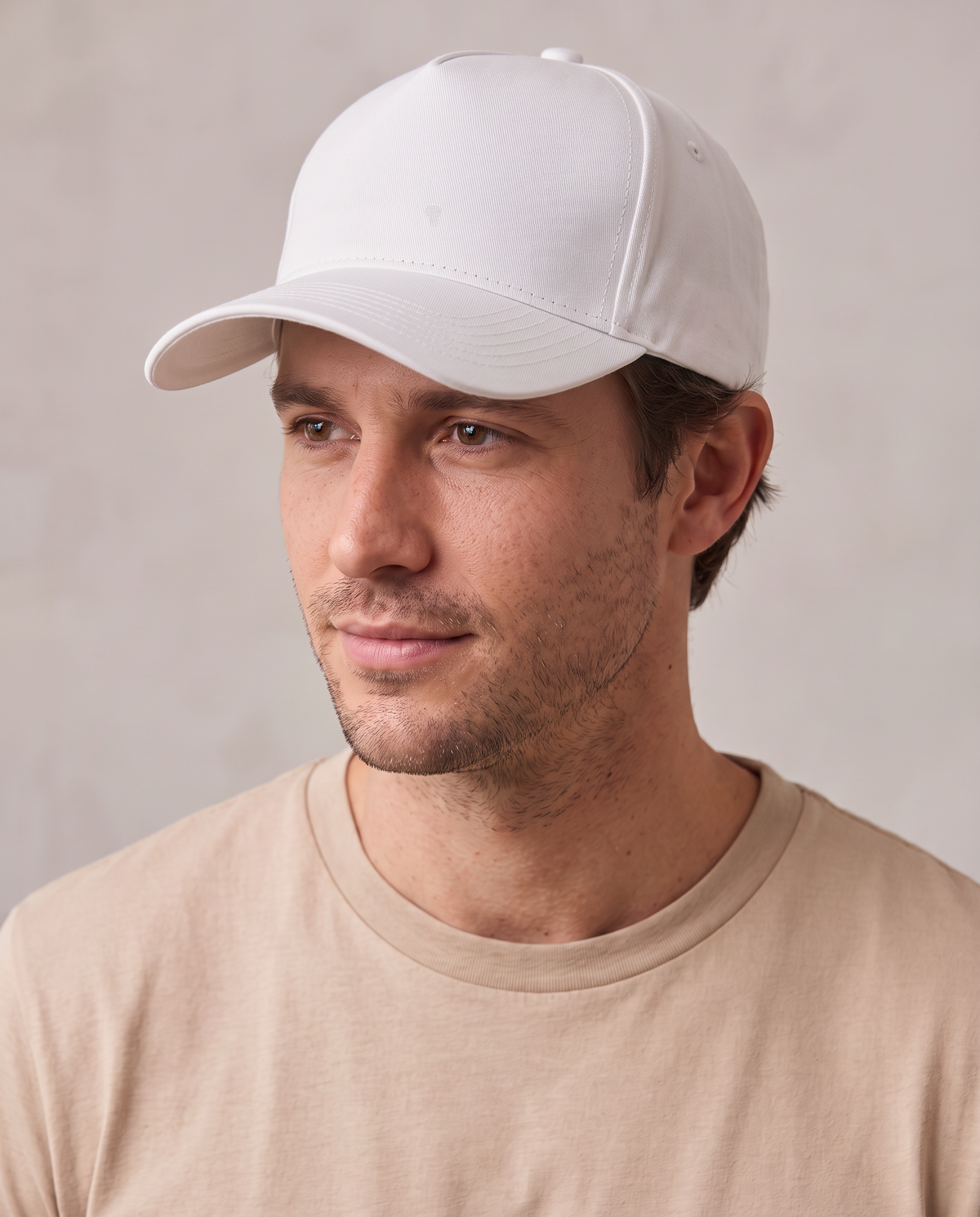 Polocom Plus Everyday Five-Panel Cotton Cap — White — Front view