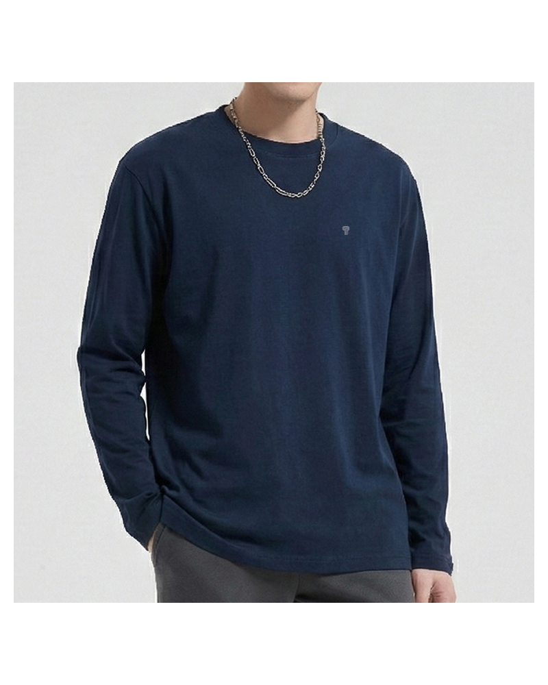 Polocom Plus Daily 230 Cotton Long Sleeve Tee — Navy front on model