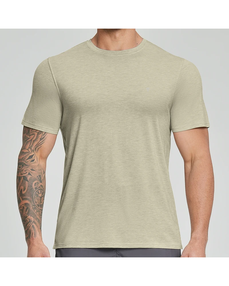 Polocom Plus Ease Lyocell-Blend Tee in Moss Green, model front view