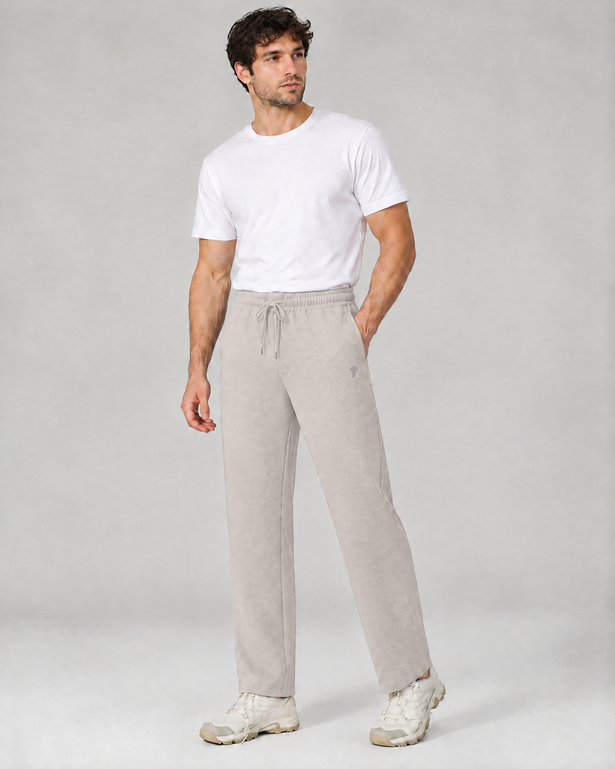 Ease Waffle Straight-Leg Pants | Apricot | Front view