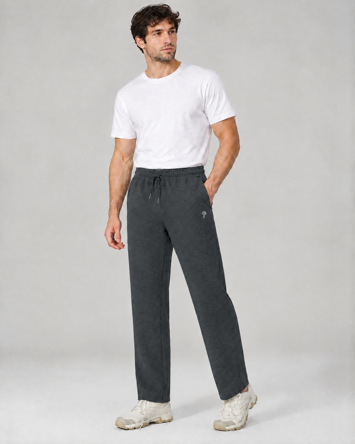Ease Waffle Straight-Leg Pants | Dark Gray | Front view