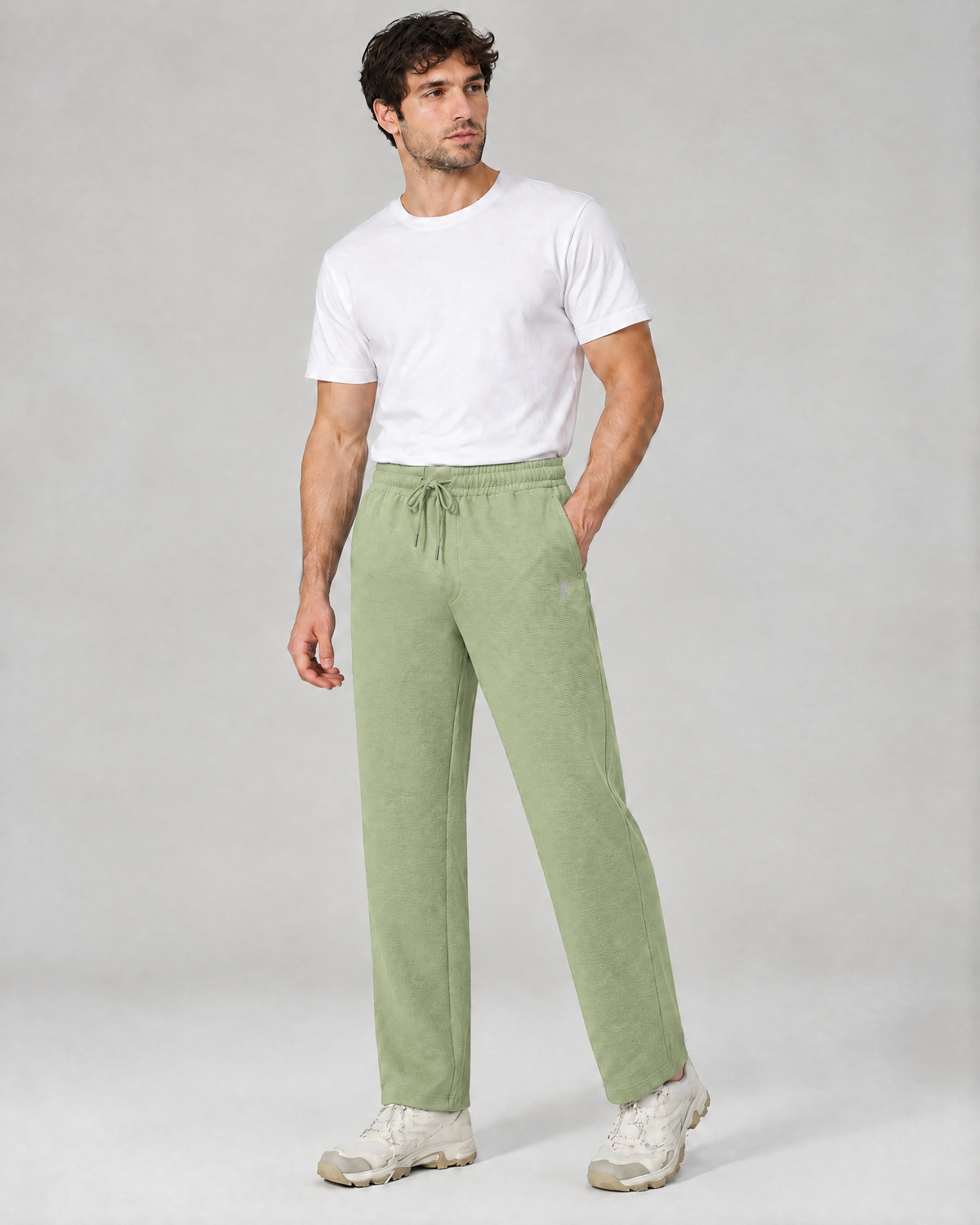 Ease Waffle Straight-Leg Pants | Green | Front view