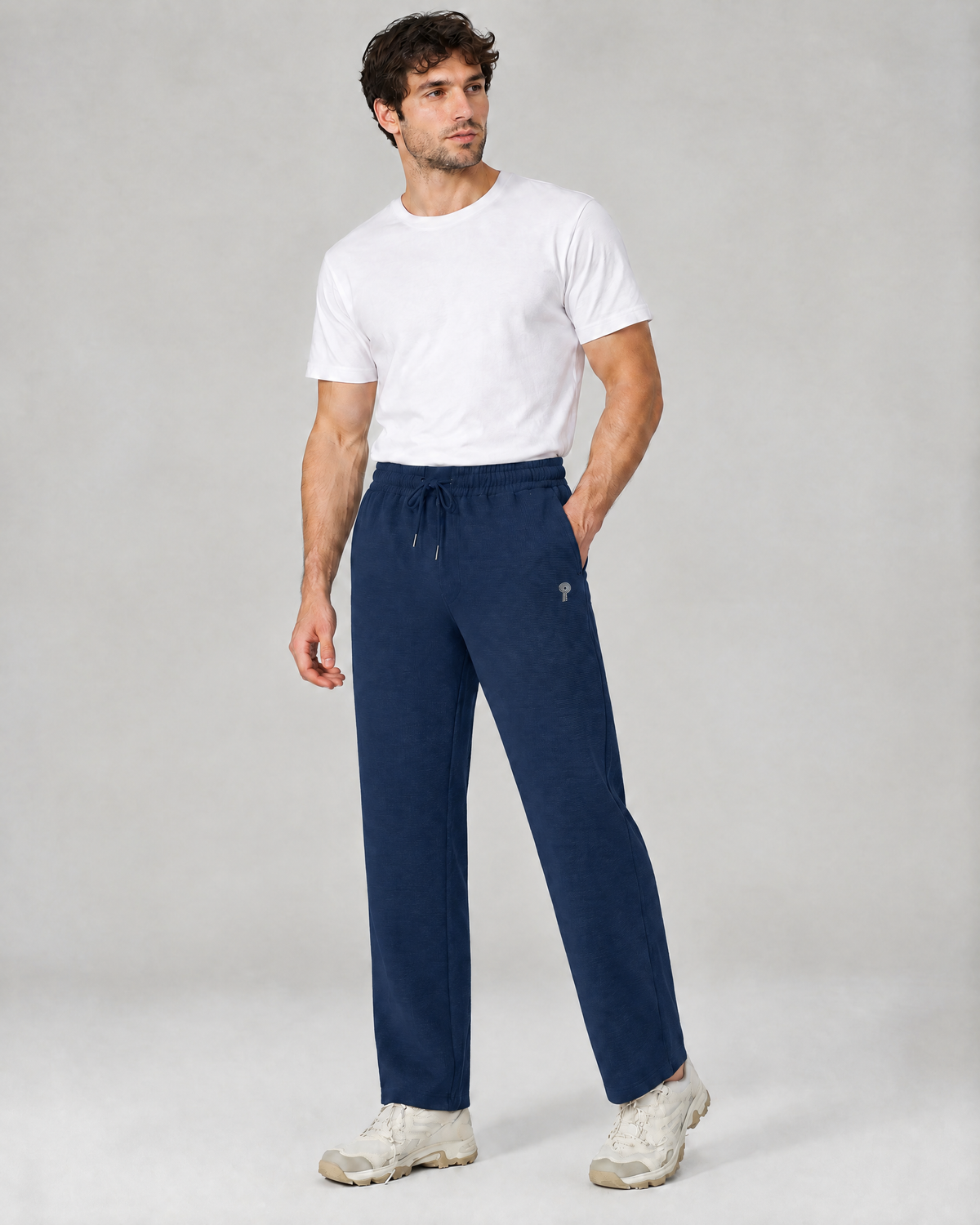 Ease Waffle Straight-Leg Pants | Navy | Front view