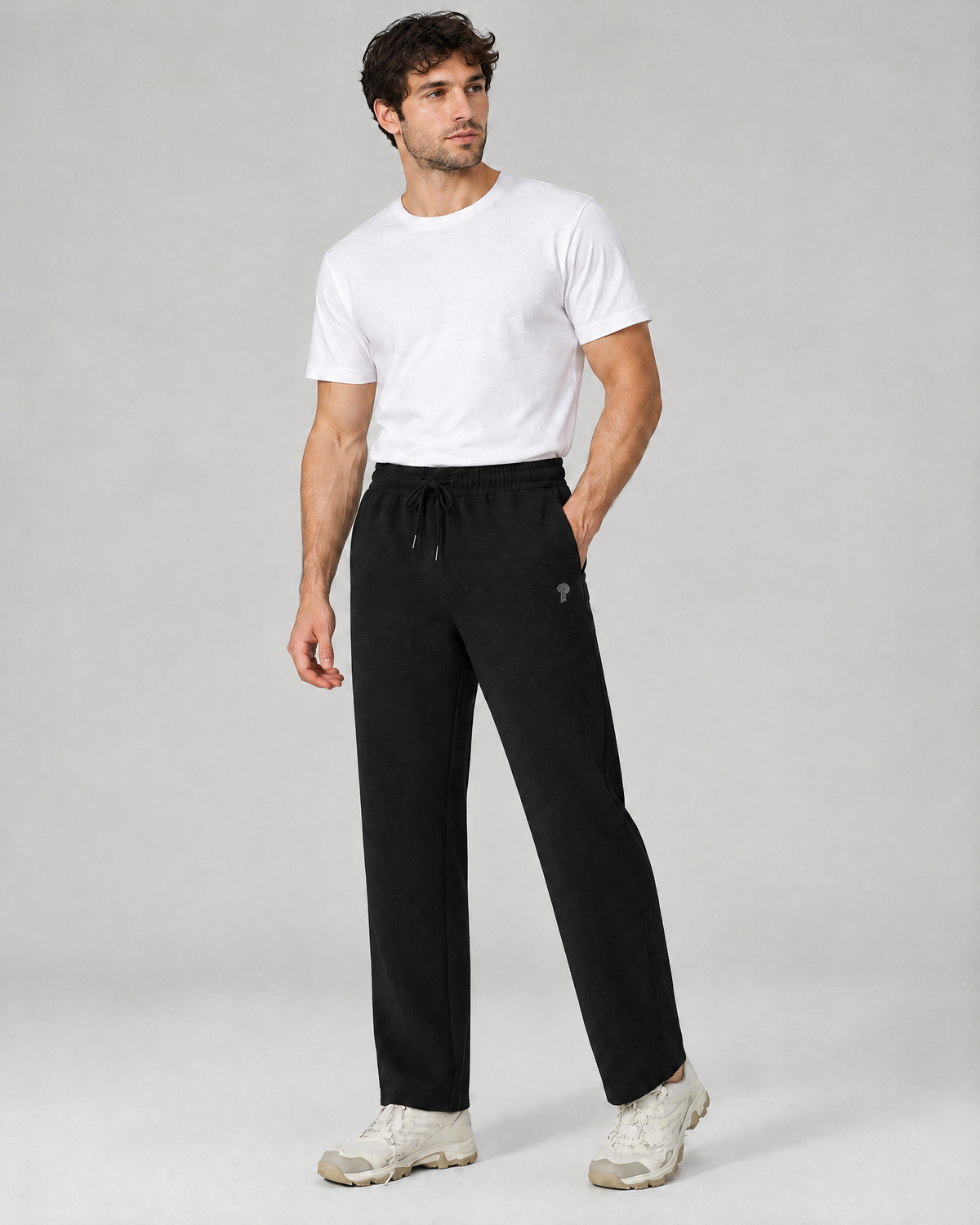 Ease Waffle Straight-Leg Pants | Black | Front view