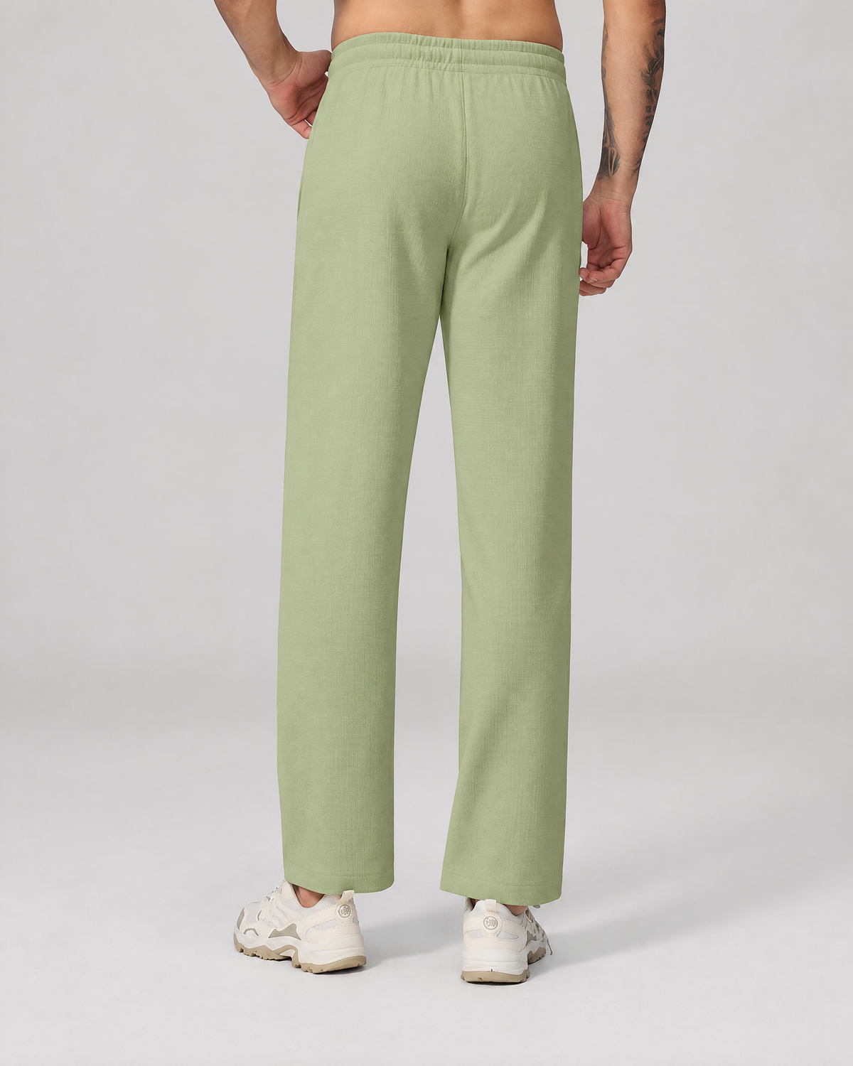 Ease Waffle Straight-Leg Pants | Green | Back view