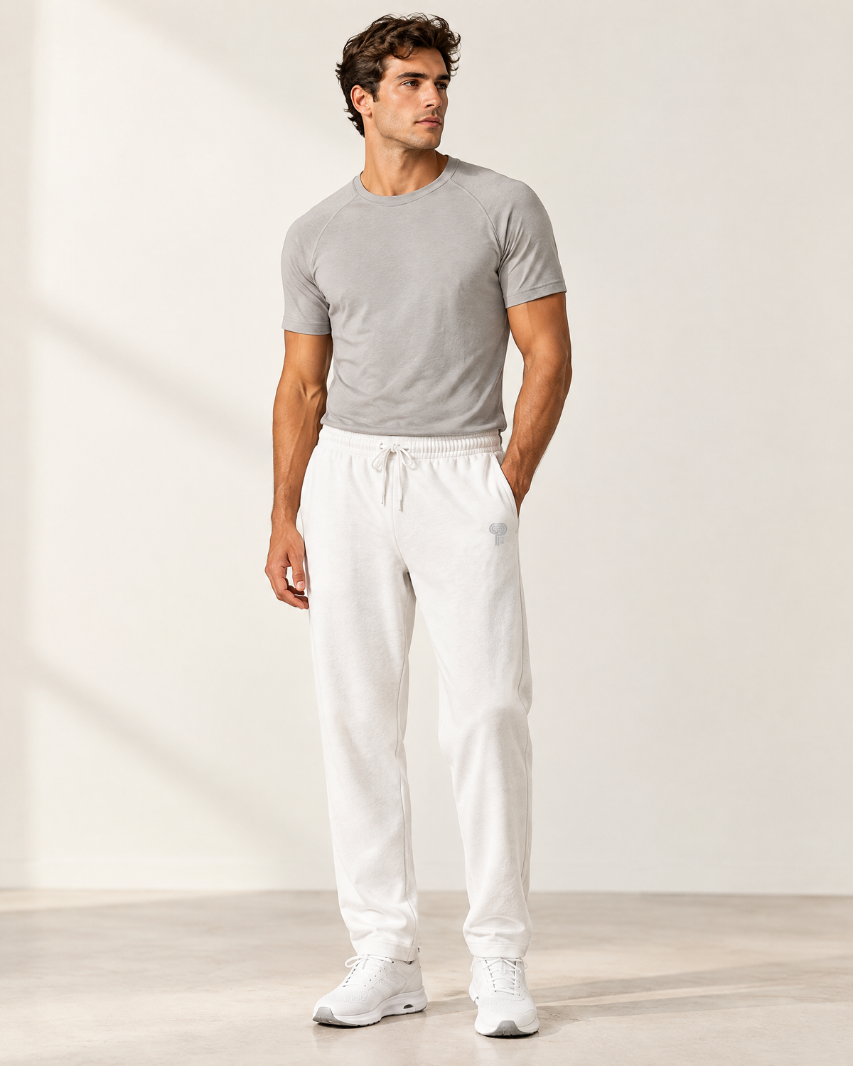 Polocom Plus Everyday Cotton-Blend Sweatpants | White | Front view