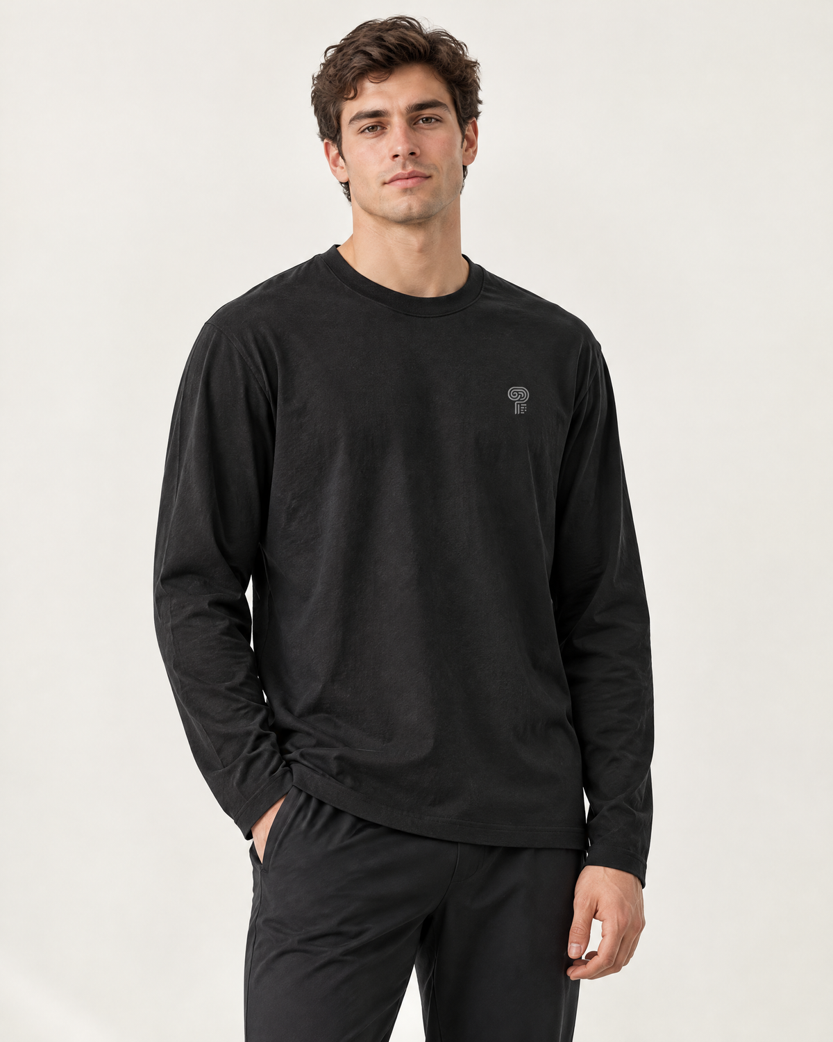 Polocom Plus Everyday Cotton Long-Sleeve Tee | Black | Front view