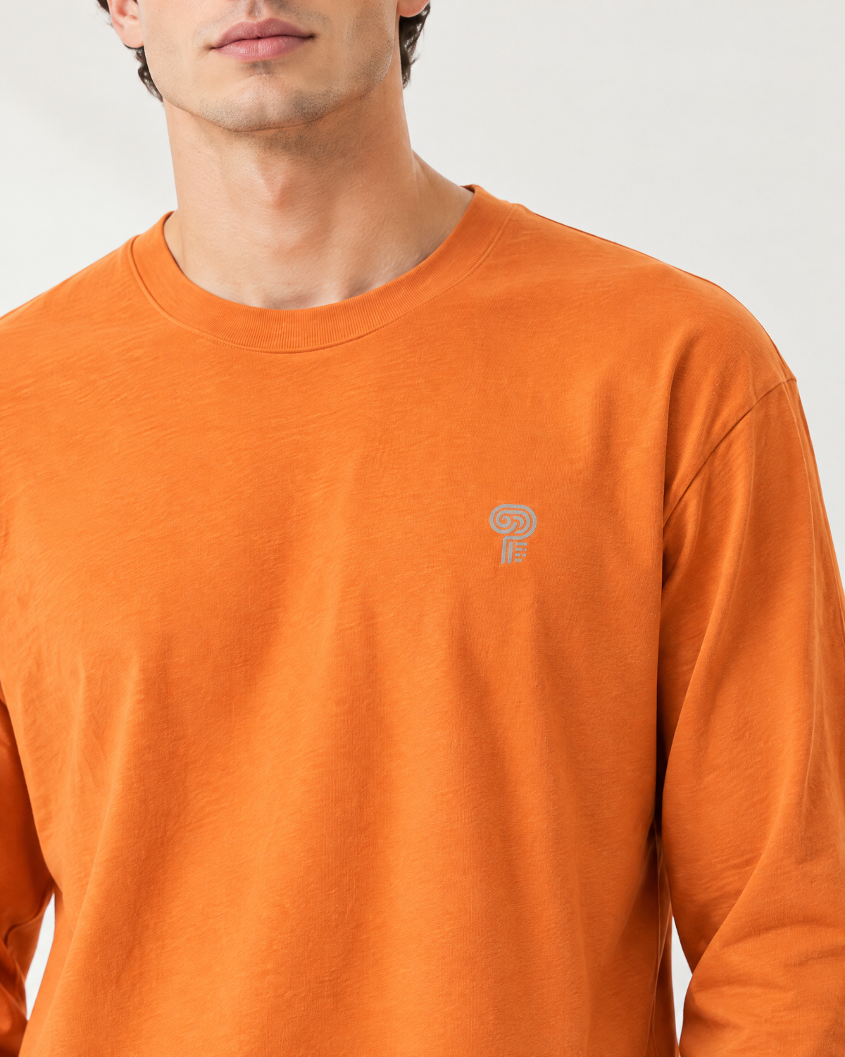 Polocom Plus Everyday Cotton Long-Sleeve Tee | Mandarin Orange | Detail view