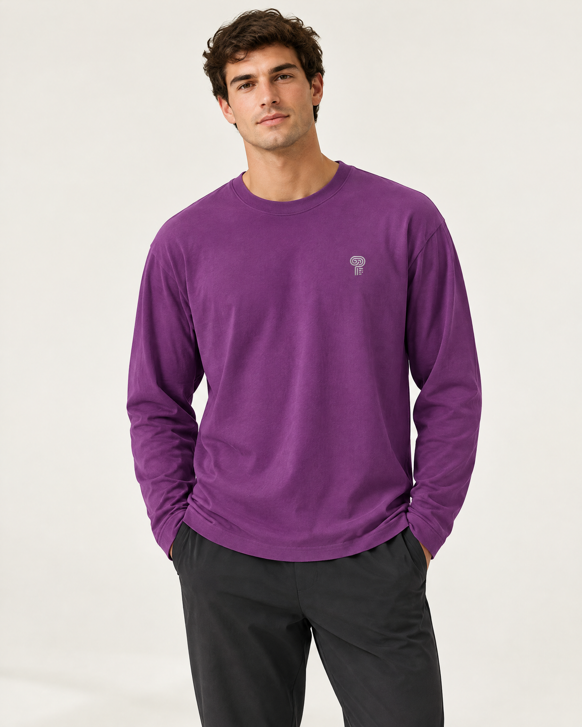 Polocom Plus Everyday Cotton Long-Sleeve Tee | Purple | Front view