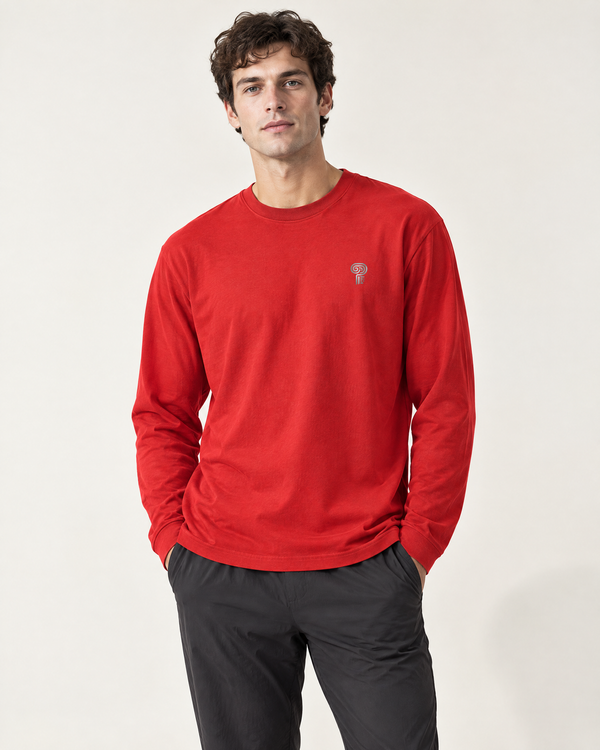 Polocom Plus Everyday Cotton Long-Sleeve Tee | Red | Front view