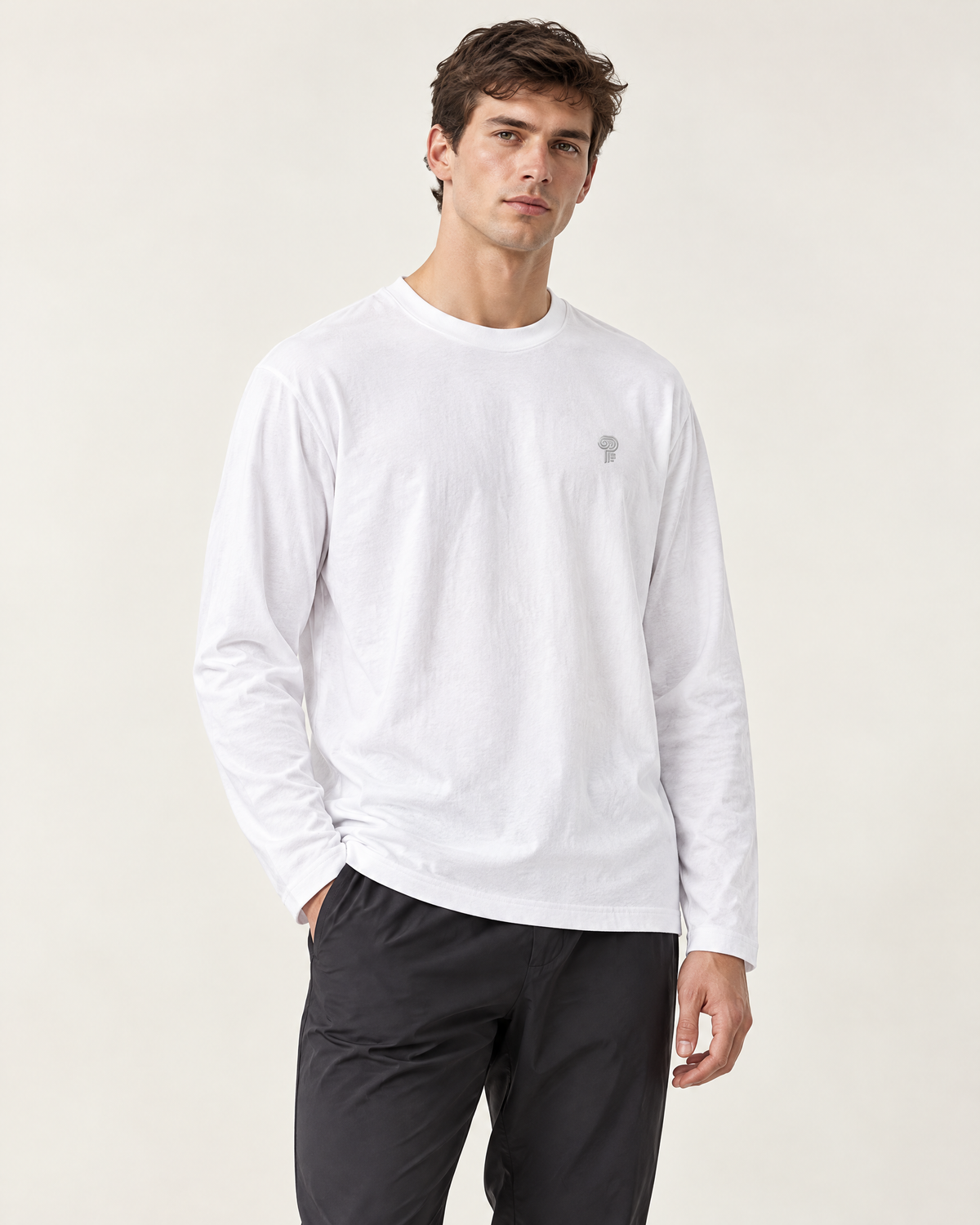 Polocom Plus Everyday Cotton Long-Sleeve Tee | White | Front view