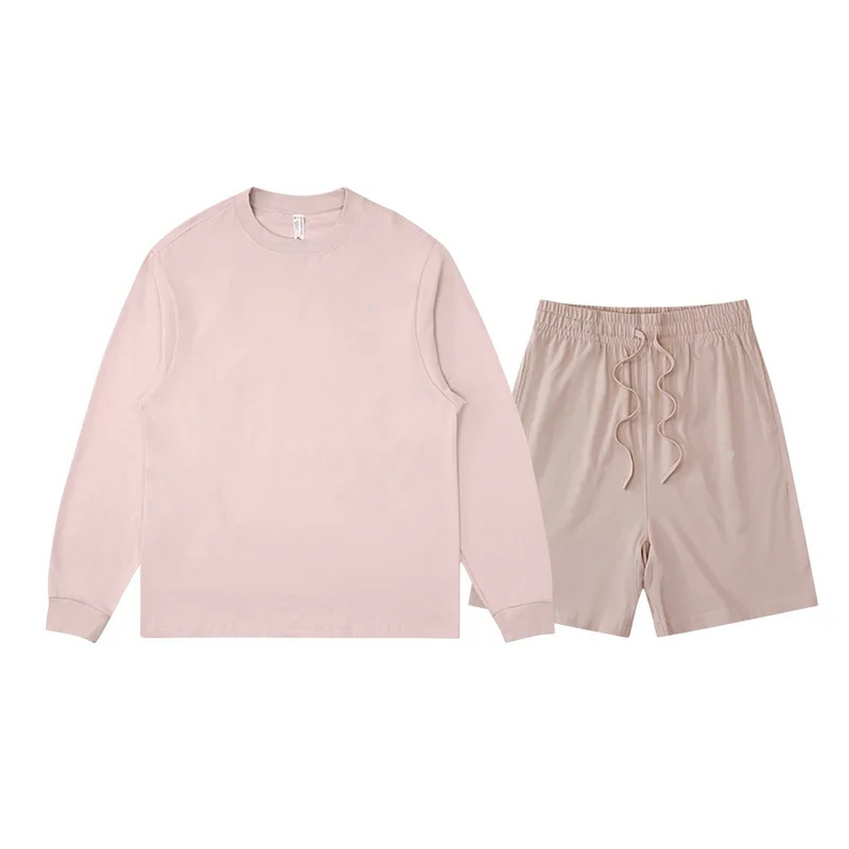 Polocom Plus Everyday Cotton Crewneck and Shorts Set in Dark Pink, front view with small silver emblems