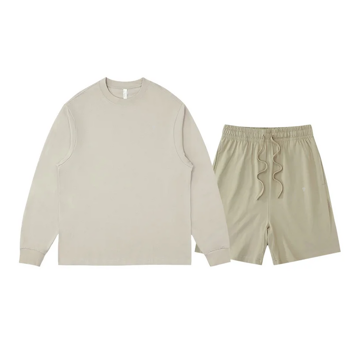 Polocom Plus Everyday Cotton Crewneck and Shorts Set in Sea Gray, front view with small silver emblems