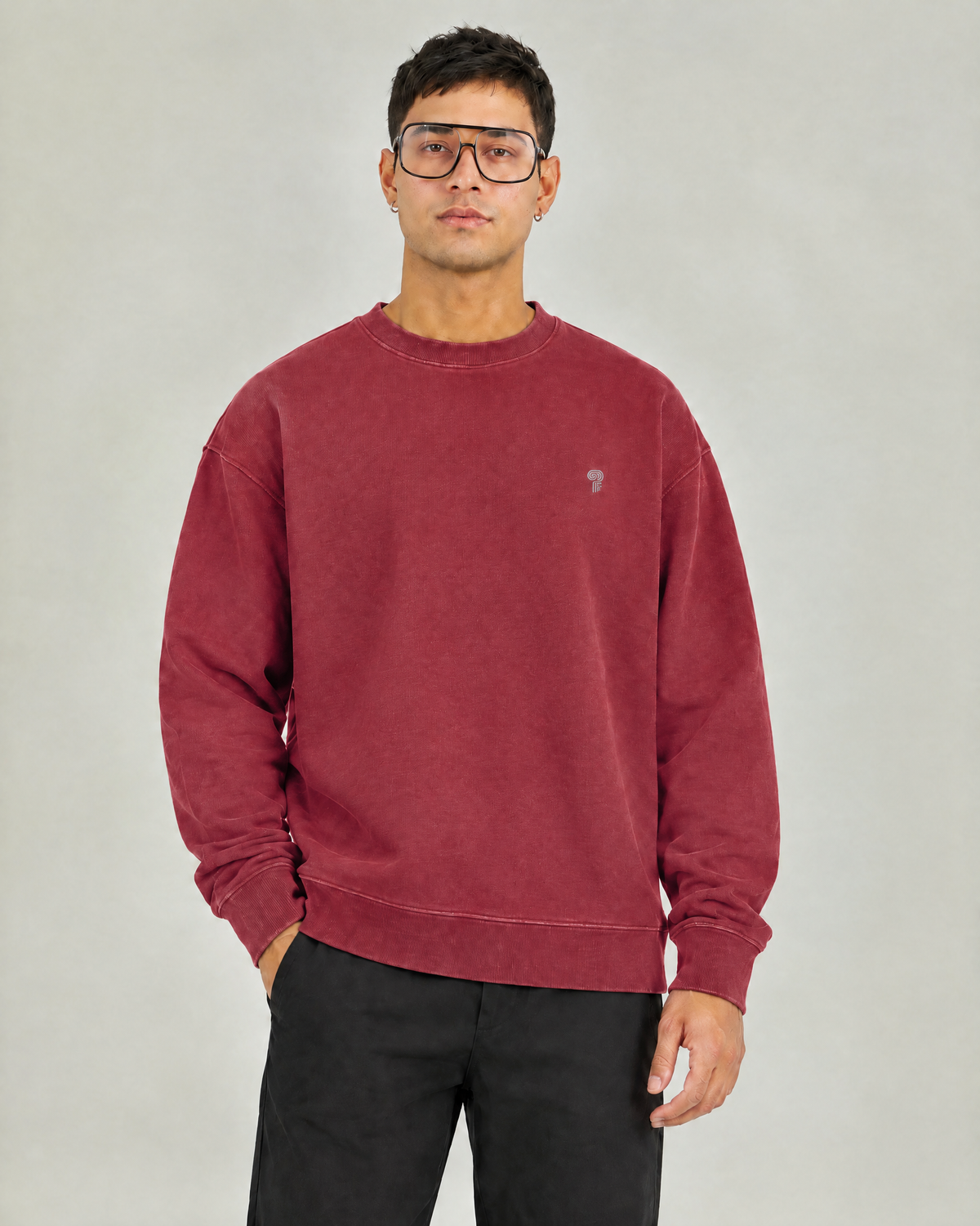Everyday Washed Crewneck Sweatshirt | Washed Wine Red | Front view