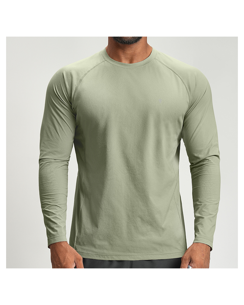 Polocom Plus Flexline Raglan Long Sleeve Tee — Army Green front on model
