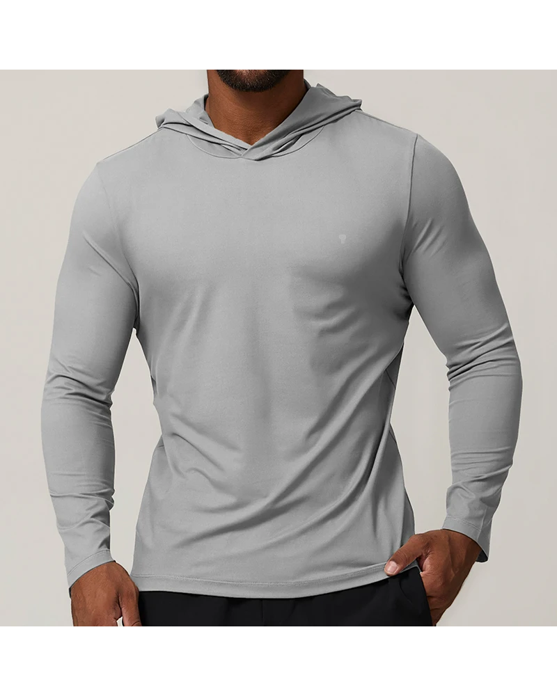 Polocom Plus Fluid Stretch Training Hoodie in Light Gray, model front view